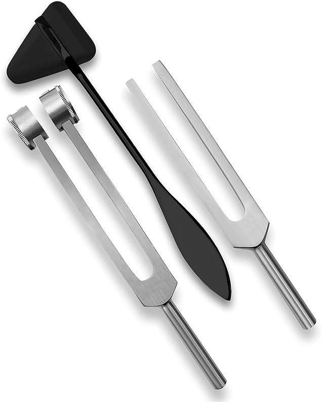 SURGICAL ONLINE Set of 3 Pcs Aluminum Sensory Tuning Forks C 128 512 + Taylor Percussion Hammer Mallet, Superior Diagnostic Kit - Image 1