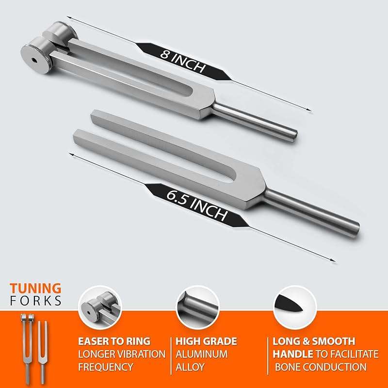 SURGICAL ONLINE Set of 3 Pcs Aluminum Sensory Tuning Forks C 128 512 + Taylor Percussion Hammer Mallet, Superior Diagnostic Kit - Image 2