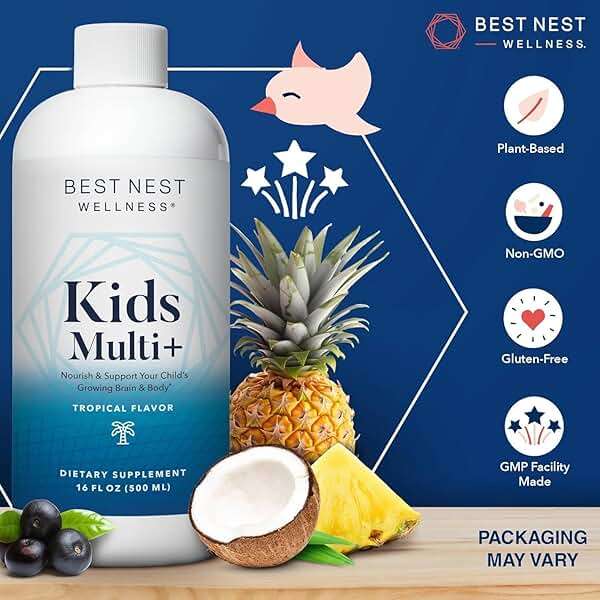 Mama Bird - Kids Multi+ Liquid Vitamins (31 Servings) Tropical Flavor - Active Methylated Vitamins, Kids Multivitamin - Organic Superfoods, Enzymes - Vegan, Gluten Free, Non GMO - 16 fl oz (473 mL) - Image 6