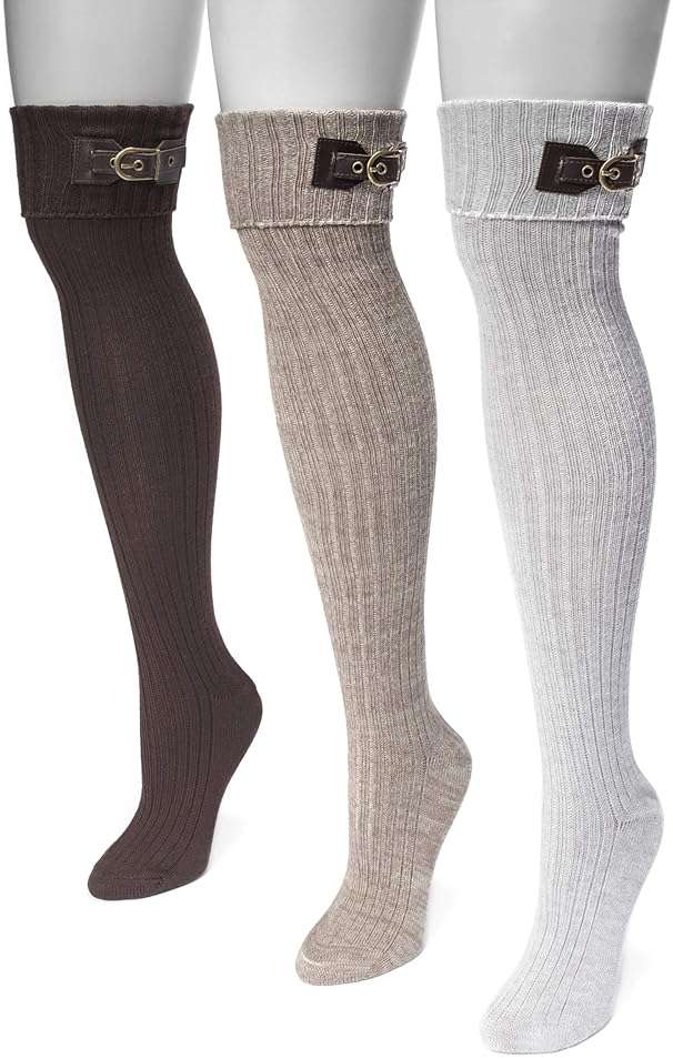 Muk Luks Muk Luks Women's 3 Pair Buckle Cuff Over The Knee Socks Sockshosiery - Image 1