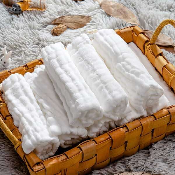Baby Muslin Washcloths- Natural Cotton Wipes - Soft Newborn Face Towel for Sensitive Skin- Registry as Shower, 10 Pack 12x12 inches by MUKIN (White) - Image 2