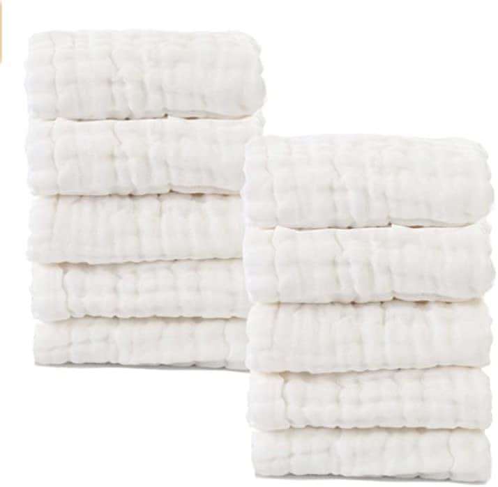 Baby Muslin Washcloths- Natural Cotton Wipes - Soft Newborn Face Towel for Sensitive Skin- Registry as Shower, 10 Pack 12x12 inches by MUKIN (White) - Image 9