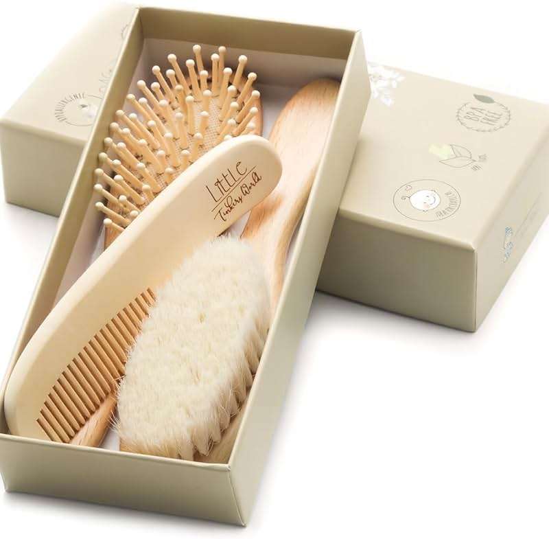Little Tinkers World Baby Hair Brush and Comb Set 4-Piece Natural Wooden Set with Soft Goat Bristle Brush, Cradle Cap Brush & Comb Newborn Baby Registry Gift for Boys and Girls - Image 1