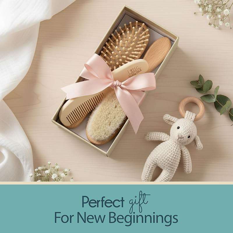 Little Tinkers World Baby Hair Brush and Comb Set 4-Piece Natural Wooden Set with Soft Goat Bristle Brush, Cradle Cap Brush & Comb Newborn Baby Registry Gift for Boys and Girls - Image 2