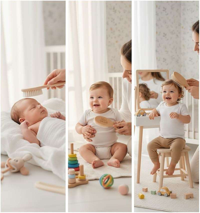 Little Tinkers World Baby Hair Brush and Comb Set 4-Piece Natural Wooden Set with Soft Goat Bristle Brush, Cradle Cap Brush & Comb Newborn Baby Registry Gift for Boys and Girls - Image 5