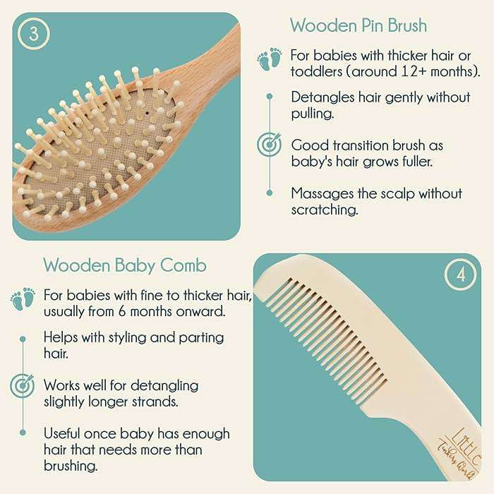 Little Tinkers World Baby Hair Brush and Comb Set 4-Piece Natural Wooden Set with Soft Goat Bristle Brush, Cradle Cap Brush & Comb Newborn Baby Registry Gift for Boys and Girls - Image 8