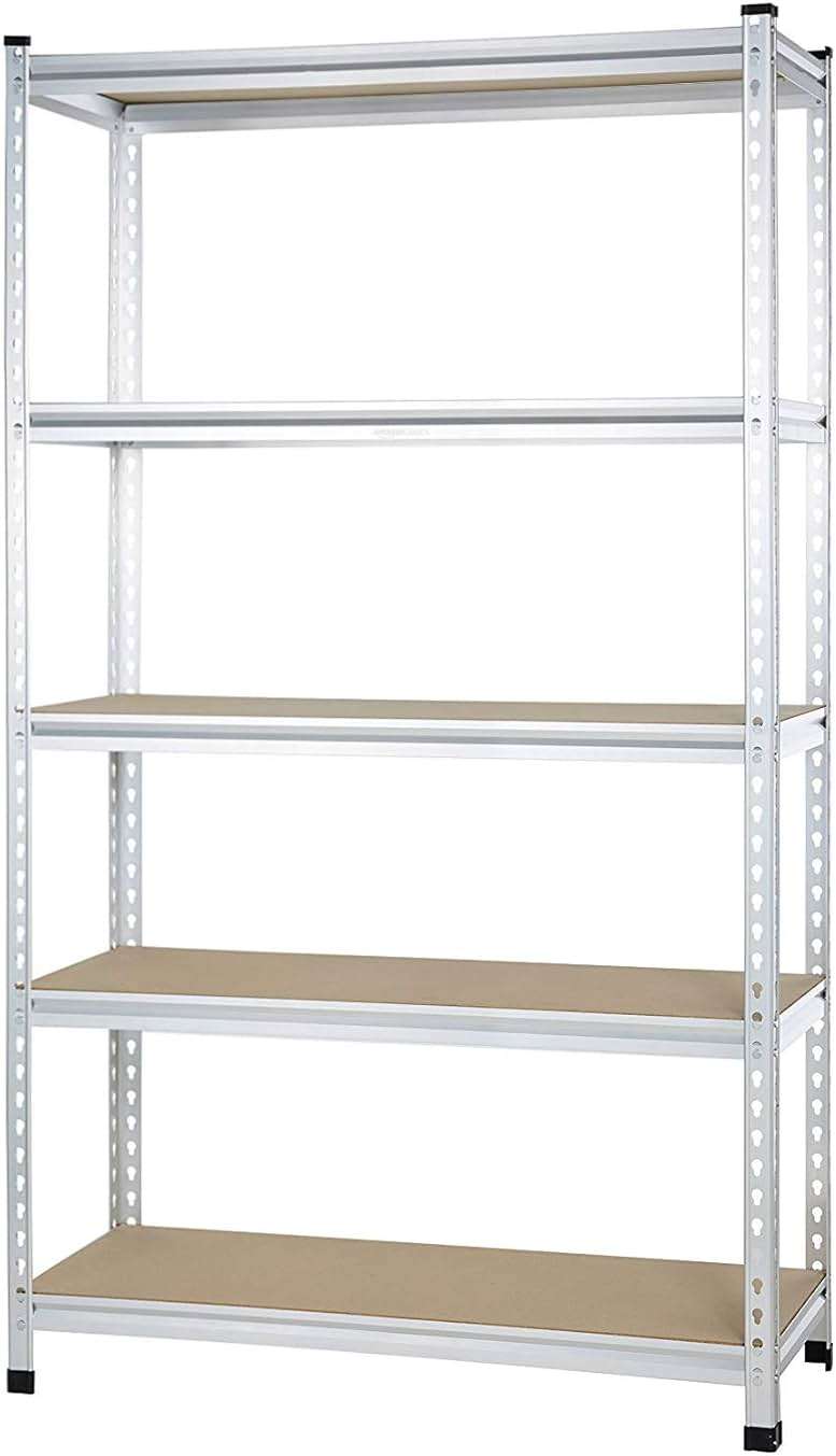 Amazon Basics 5-Tier Medium Duty Garage Shelving Unit, Sturdy Adjustable Storage Shelves, Easy to Assemble, 48" x 18" x 72", Aluminum - Image 1