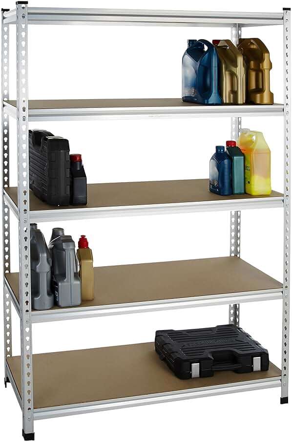 Amazon Basics 5-Tier Medium Duty Garage Shelving Unit, Sturdy Adjustable Storage Shelves, Easy to Assemble, 48" x 18" x 72", Aluminum - Image 3