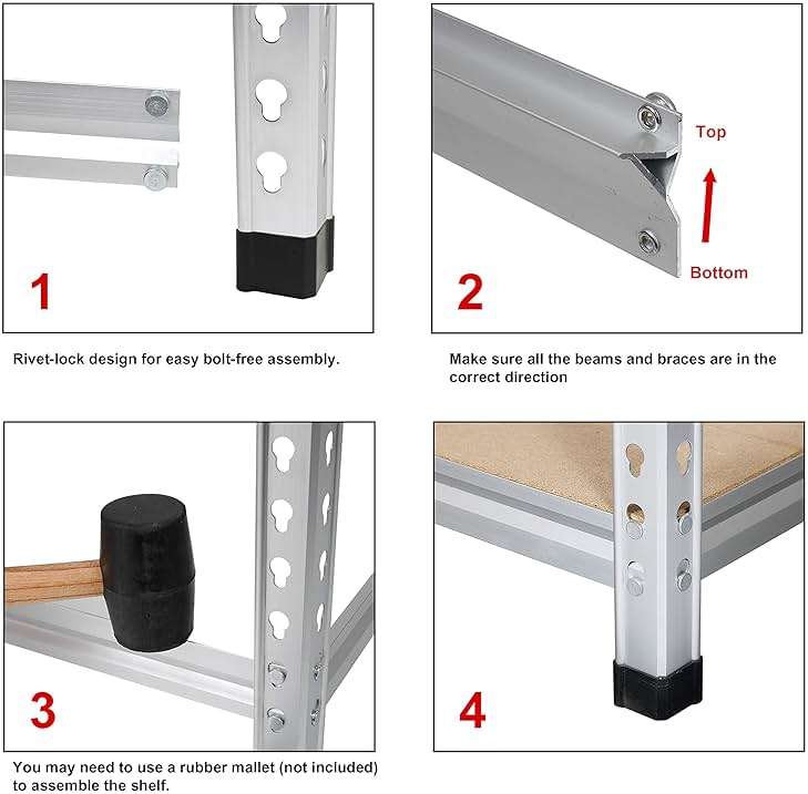 Amazon Basics 5-Tier Medium Duty Garage Shelving Unit, Sturdy Adjustable Storage Shelves, Easy to Assemble, 48" x 18" x 72", Aluminum - Image 4