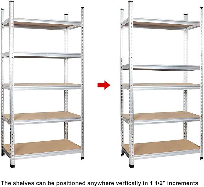 Amazon Basics 5-Tier Medium Duty Garage Shelving Unit, Sturdy Adjustable Storage Shelves, Easy to Assemble, 48" x 18" x 72", Aluminum - Image 6