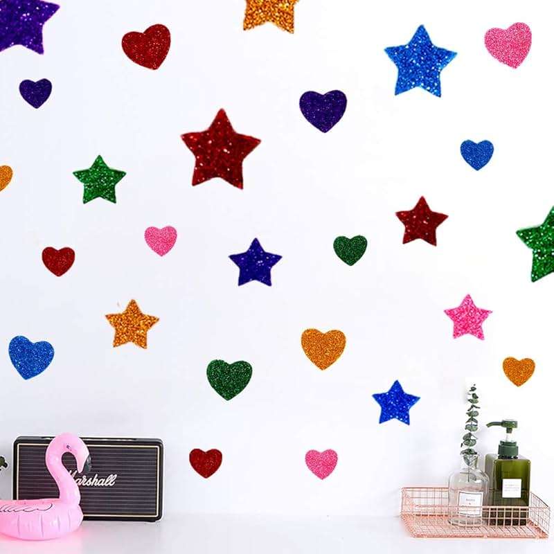 260 Pieces Colorful Glitter Foam Stickers Self Adhesive Stars Mini Heart Shapes Glitter Stickers, Arts Craft Supplies for Greeting Cards Home Decoration Stars&Heart Shapes - Image 2