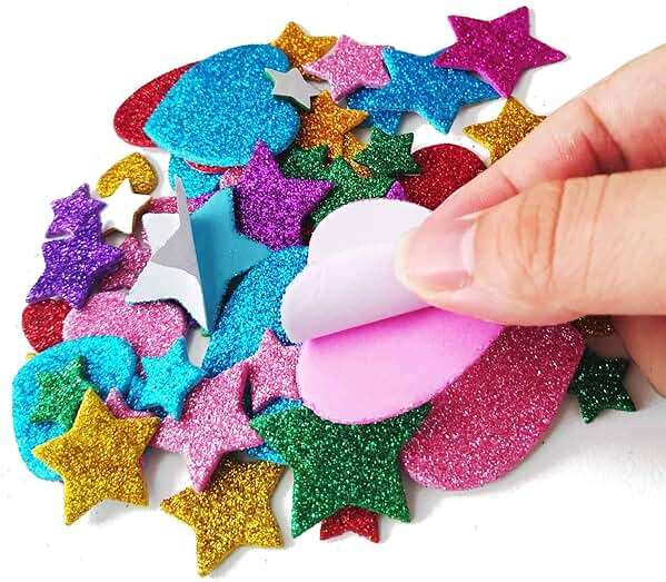 260 Pieces Colorful Glitter Foam Stickers Self Adhesive Stars Mini Heart Shapes Glitter Stickers, Arts Craft Supplies for Greeting Cards Home Decoration Stars&Heart Shapes - Image 4