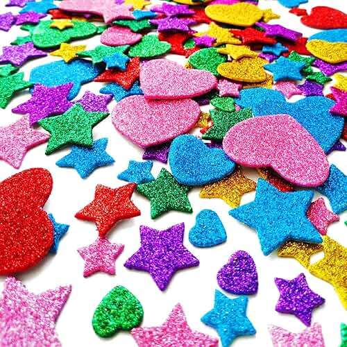 260 Pieces Colorful Glitter Foam Stickers Self Adhesive Stars Mini Heart Shapes Glitter Stickers, Arts Craft Supplies for Greeting Cards Home Decoration Stars&Heart Shapes - Image 7