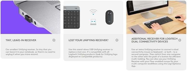 Logitech USB Unifying Receiver, 2.4 GHz Wireless Technology, USB Plug Compatible with All Unifying Devices Like Wireless Mouse and Keyboard, PC/Mac/Laptop - Black - Image 8