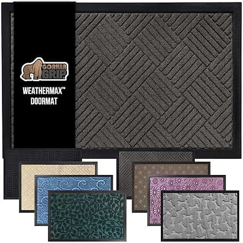 GORILLA GRIP 100% Waterproof All-Season WeatherMAX Doormat US Designed Natural Rubber, Stain Fade Resistant, Low Profile Indoor Outdoor Door Mats, Easy Clean, 29x17 Gray Diamond - Image 1