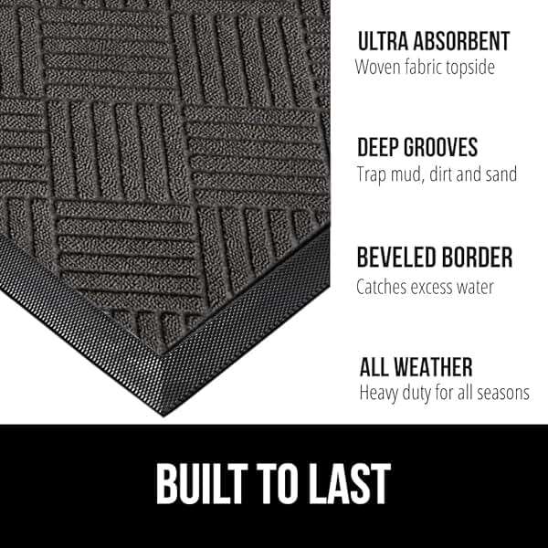 GORILLA GRIP 100% Waterproof All-Season WeatherMAX Doormat US Designed Natural Rubber, Stain Fade Resistant, Low Profile Indoor Outdoor Door Mats, Easy Clean, 29x17 Gray Diamond - Image 2
