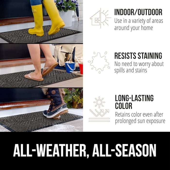 GORILLA GRIP 100% Waterproof All-Season WeatherMAX Doormat US Designed Natural Rubber, Stain Fade Resistant, Low Profile Indoor Outdoor Door Mats, Easy Clean, 29x17 Gray Diamond - Image 3