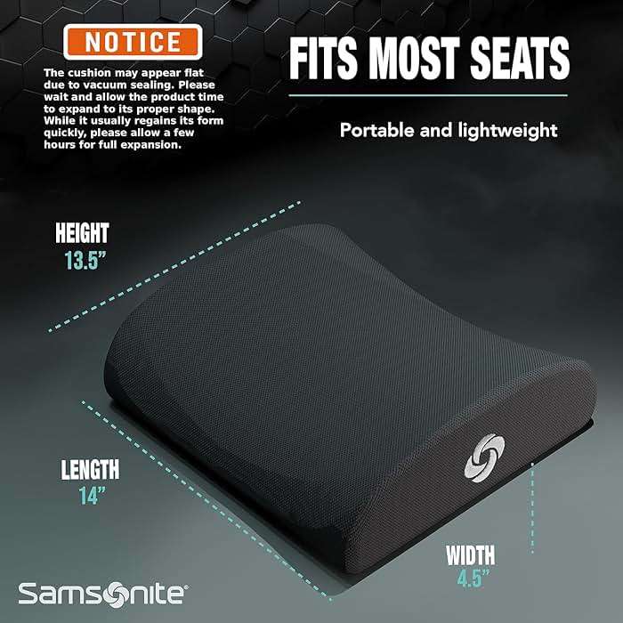 Samsonite Lumbar Support Pillow for Office Chair, Lower Back Support for Car, Back Pillow Desk Chair Cushion with Memory Foam, Improved Posture Backrest - Image 3