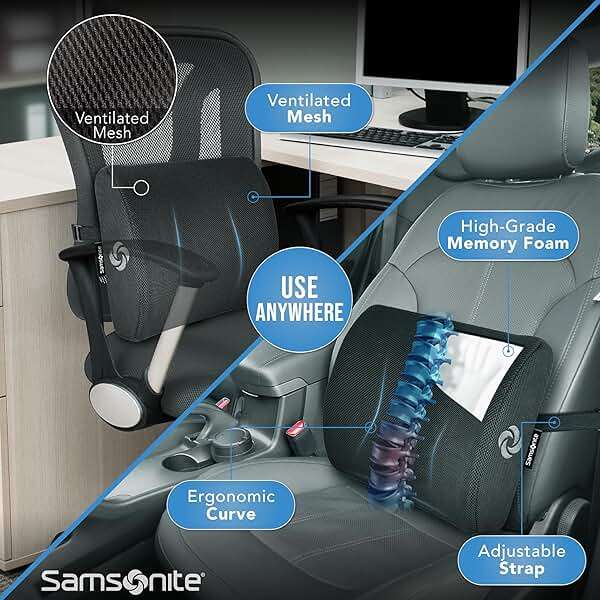 Samsonite Lumbar Support Pillow for Office Chair, Lower Back Support for Car, Back Pillow Desk Chair Cushion with Memory Foam, Improved Posture Backrest - Image 5