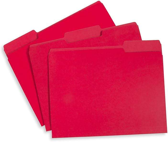File Folder, 1/3 Cut Tab, Letter Size, Red, Great for Organizing and Easy File Storage, 100 Per Box - Image 2