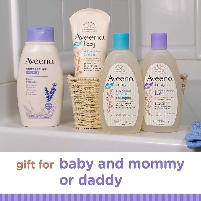 Aveeno Baby Mommy & Me Daily Bathtime Gift Set including Baby Wash & Shampoo, Calming Baby Bath & Wash, Baby Moisturizing Lotion & Stress Relief Body Wash for Mom, 4 items - Image 11