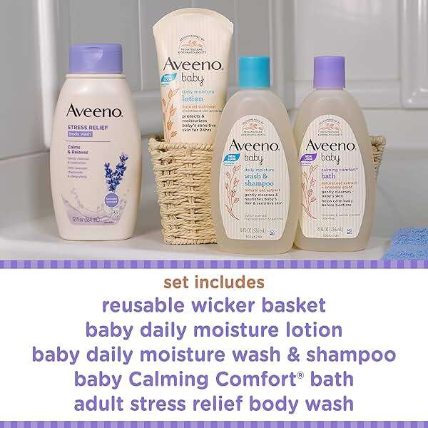 Aveeno Baby Mommy & Me Daily Bathtime Gift Set including Baby Wash & Shampoo, Calming Baby Bath & Wash, Baby Moisturizing Lotion & Stress Relief Body Wash for Mom, 4 items - Image 12