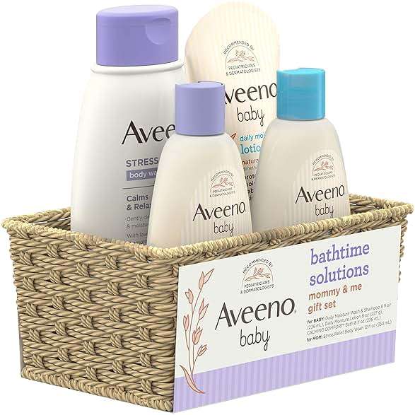Aveeno Baby Mommy & Me Daily Bathtime Gift Set including Baby Wash & Shampoo, Calming Baby Bath & Wash, Baby Moisturizing Lotion & Stress Relief Body Wash for Mom, 4 items - Image 14