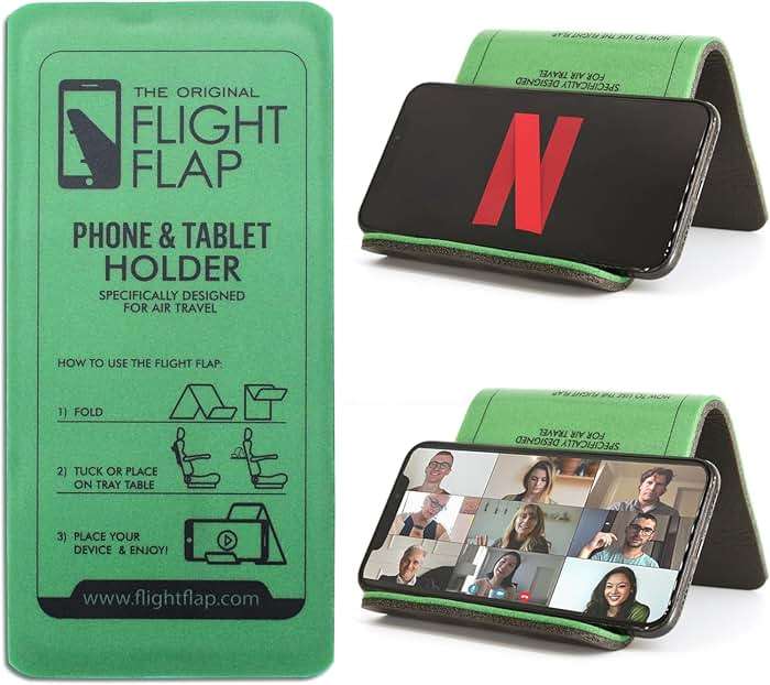 Flight Flap Airplane Phone Holder, Flexible Cell Phone Holder, Folding Cellphone Stand for Desk, Bed, Office, Treadmill - Airplane Gadgets for Long Travel Accessories - Plane Essentials (Green) - Image 1