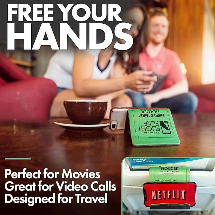 Flight Flap Airplane Phone Holder, Flexible Cell Phone Holder, Folding Cellphone Stand for Desk, Bed, Office, Treadmill - Airplane Gadgets for Long Travel Accessories - Plane Essentials (Green) - Image 3