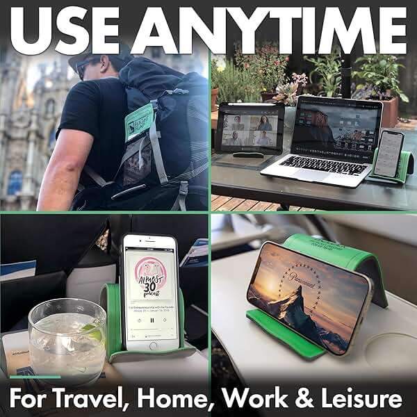 Flight Flap Airplane Phone Holder, Flexible Cell Phone Holder, Folding Cellphone Stand for Desk, Bed, Office, Treadmill - Airplane Gadgets for Long Travel Accessories - Plane Essentials (Green) - Image 7