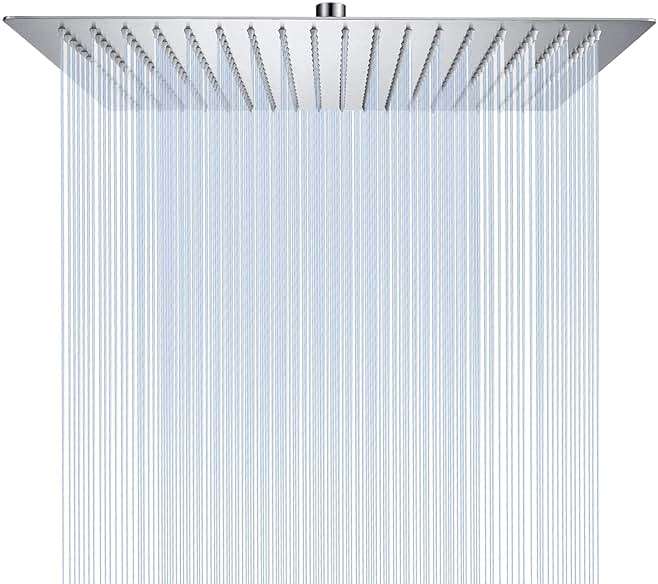 Derpras 16 Inch Square Rain Shower Head, 304 Stainless Steel, Ultra Thin High Pressure Bathroom Rainfall Showerhead (Brushed Nickel) (324 Jets) - Image 1