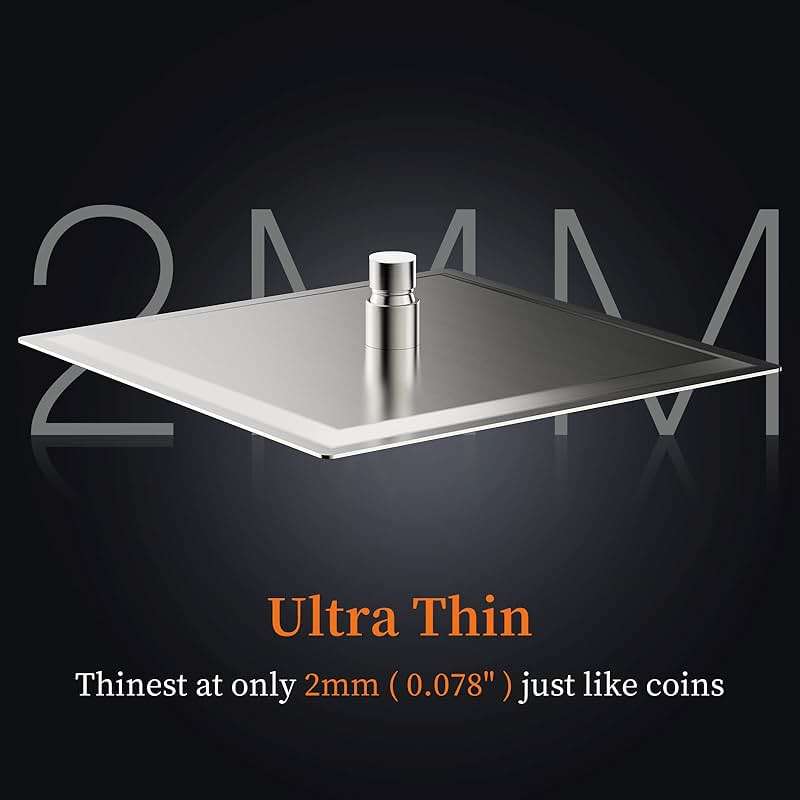 Derpras 16 Inch Square Rain Shower Head, 304 Stainless Steel, Ultra Thin High Pressure Bathroom Rainfall Showerhead (Brushed Nickel) (324 Jets) - Image 7