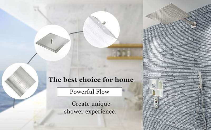 Derpras 16 Inch Square Rain Shower Head, 304 Stainless Steel, Ultra Thin High Pressure Bathroom Rainfall Showerhead (Brushed Nickel) (324 Jets) - Image 8