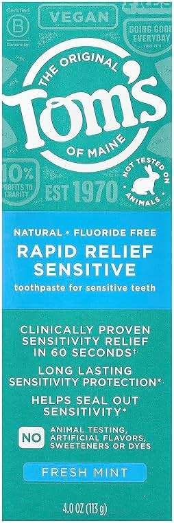 Tom's of Maine, Natural Rapid Relief Sensitive Fluoride Free Toothpaste - Fresh Mint, 4 Ounce - Image 3