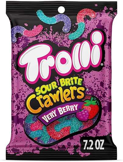 Trolli Sour Brite Crawlers Candy, Very Berry, Sweet and Sour, Gummy Worms, 7.2 oz - Image 1