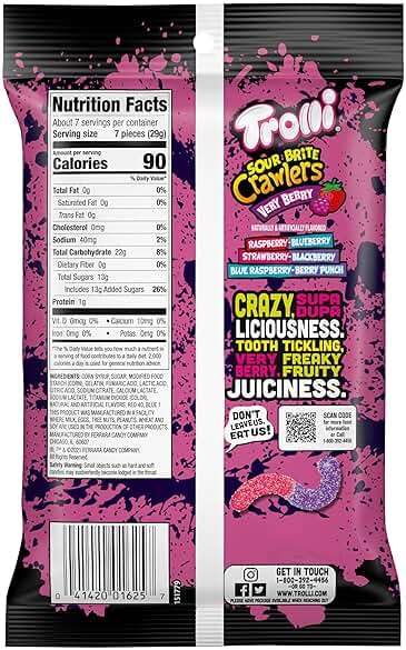 Trolli Sour Brite Crawlers Candy, Very Berry, Sweet and Sour, Gummy Worms, 7.2 oz - Image 9