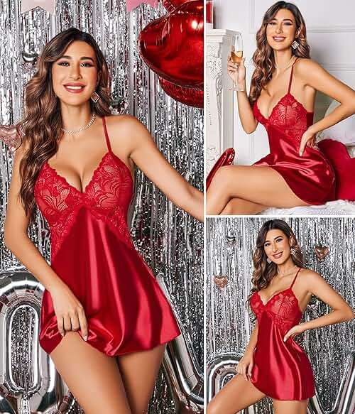 Avidlove Women Lingerie V Neck Sexy Nightwear Satin Sleepwear Lace Chemise Mini Babydoll Nightgown - Image 4