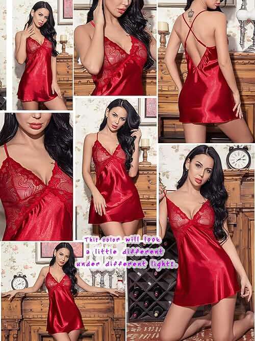 Avidlove Women Lingerie V Neck Sexy Nightwear Satin Sleepwear Lace Chemise Mini Babydoll Nightgown - Image 7