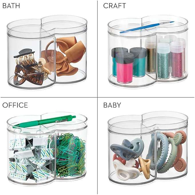 iDesign Round Plastic Canister Cosmetic Organizer with Top Tray Lid for Added Storage, The Clarity Collection – 6.12” x 3.62” x 4.35”, Clear - Image 3