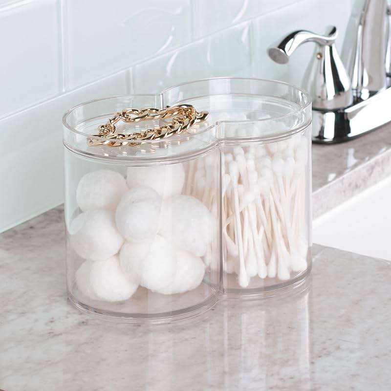 iDesign Round Plastic Canister Cosmetic Organizer with Top Tray Lid for Added Storage, The Clarity Collection – 6.12” x 3.62” x 4.35”, Clear - Image 4