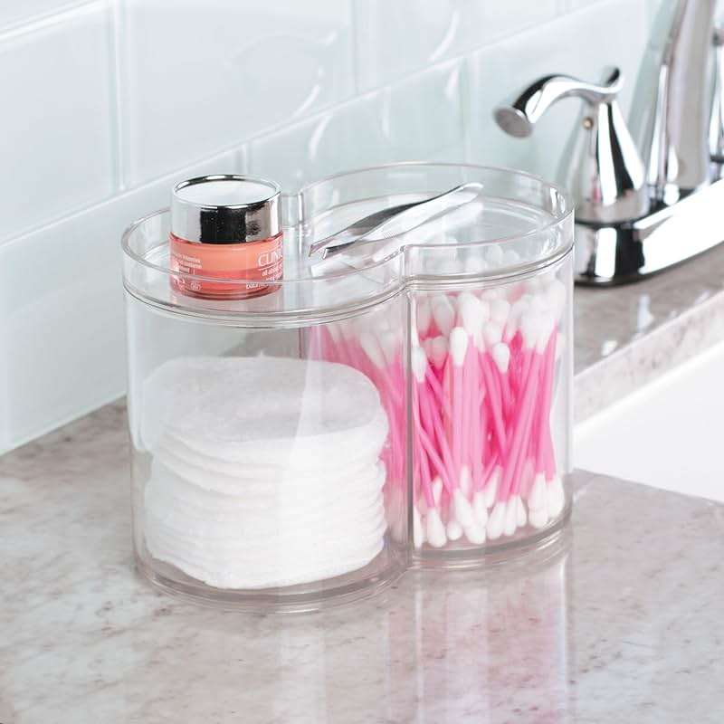 iDesign Round Plastic Canister Cosmetic Organizer with Top Tray Lid for Added Storage, The Clarity Collection – 6.12” x 3.62” x 4.35”, Clear - Image 5