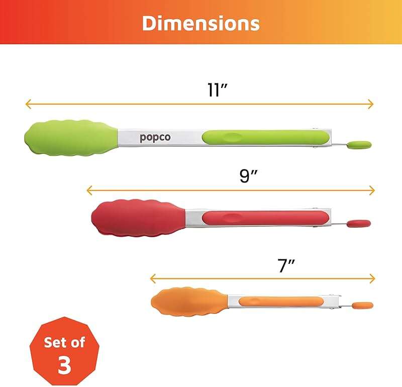 Popco 3 Piece Kitchen Tongs Set 7, 9, 12 Inch - Stainless Steel Nonstick Tongs with Silicone Tips - Heat Resistant and Dishwasher Safe for Cooking, Grilling, Salad, and Everyday Serving - Image 3