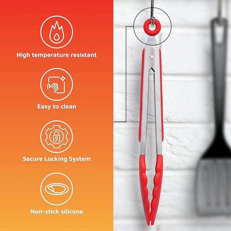 Popco 3 Piece Kitchen Tongs Set 7, 9, 12 Inch - Stainless Steel Nonstick Tongs with Silicone Tips - Heat Resistant and Dishwasher Safe for Cooking, Grilling, Salad, and Everyday Serving - Image 5
