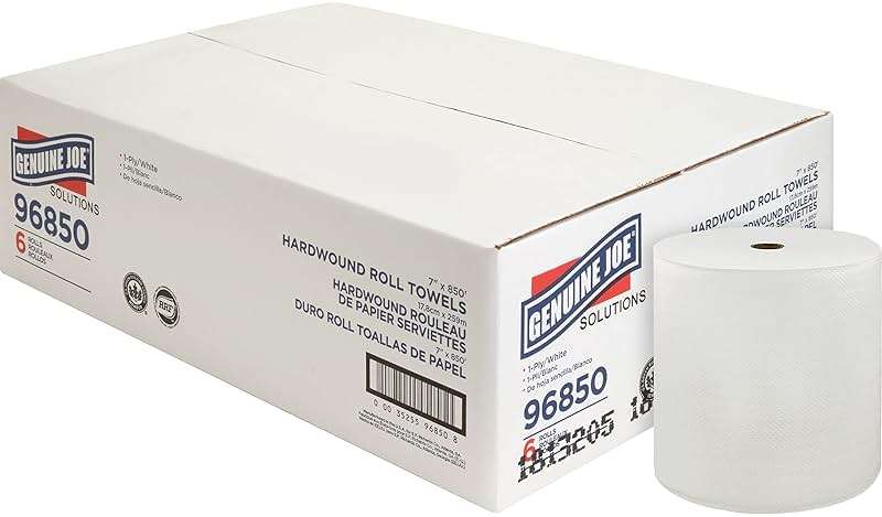 Genuine Joe Hardwound Roll Towels, White, 7" x 850', 6 Count - Image 1