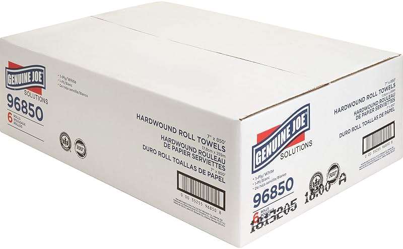 Genuine Joe Hardwound Roll Towels, White, 7" x 850', 6 Count - Image 2