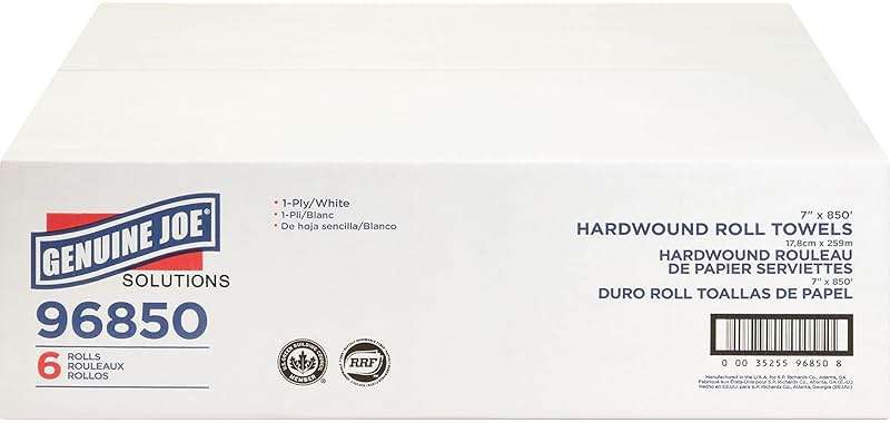 Genuine Joe Hardwound Roll Towels, White, 7" x 850', 6 Count - Image 5