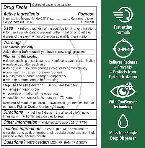 Rohto Cool Relief, Redness Reliever Lubricant Eye Drops, Relieves Redness, Prevents and Protects Further Irritation, Cools and Soothes Red, Dry, Itchy Eyes, Fast-Acting Formula, 0.4 fl oz (Pack of 3) - Image 7