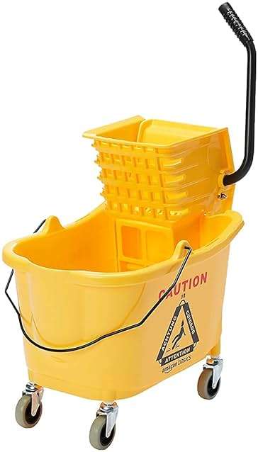 Amazon Basics Side Press Wringer Combo Commercial Floor Cleaning Rectangular Mop Bucket on Wheels, 35-Quart, Yellow - Image 1