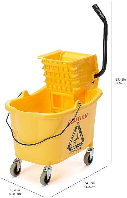 Amazon Basics Side Press Wringer Combo Commercial Floor Cleaning Rectangular Mop Bucket on Wheels, 35-Quart, Yellow - Image 6