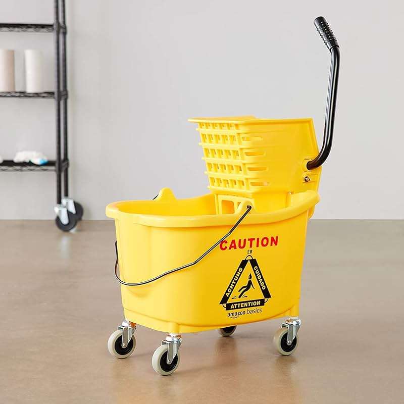 Amazon Basics Side Press Wringer Combo Commercial Floor Cleaning Rectangular Mop Bucket on Wheels, 35-Quart, Yellow - Image 7